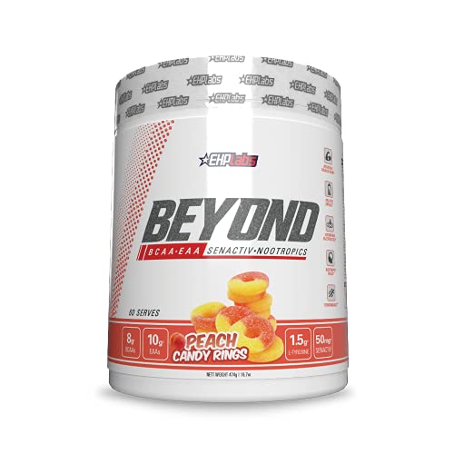 EHP Labs Beyond BCAA Powder Amino Acids Post Workout Recovery – BCAAs Essential Amino Acids EAA Supplements Powder – 10g Amino Acids Supplement for Muscle Recovery – 60 Servings (Peach Candy Rings)