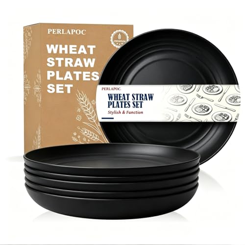 Image of 8in Wheat Straw Dinner Plates,Alternative to Melamine Plates,Black