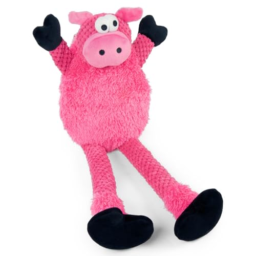 Image of goDog Checkers Just for Me Skinny Pig Squeaky Plush Dog Toy, Chew Guard Technology - Pink, Mini