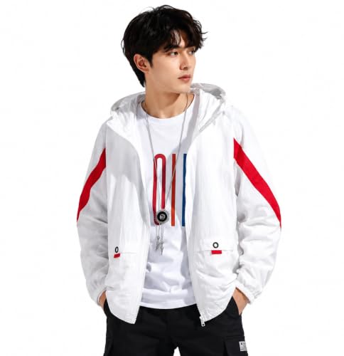 Men's Casual White Jacket with Red Stripe Detail