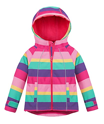Hiheart Girls Fleece Lined Outerwear Hooded Striped Windproof Softshell Jacket
