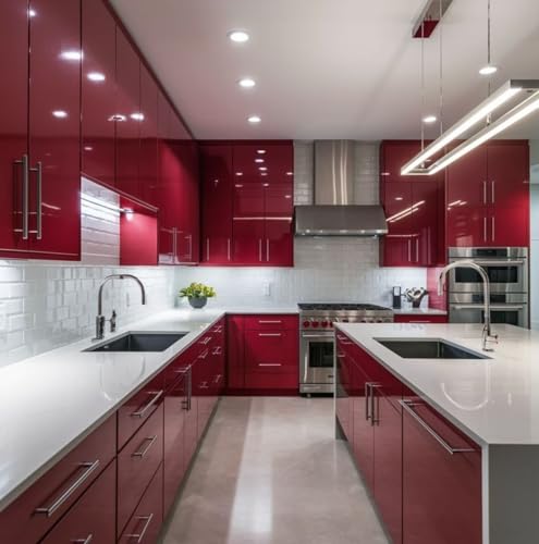 Image of Self Adheisve Wallpaper Maroon Glossy Vinyl Waterprof Decorative Wallpaper for Cabinet Kitchen Countertop Glossy Maroon Peel & Stick Vinyl (24x48Inch)