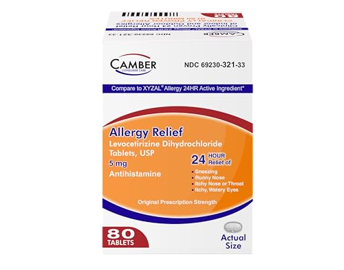 Camber Levocetirizine Dihydrochloride 5mg Antihistamine Tablets Compare to Xyzal Active Ingredient Allergy Relief Medicine