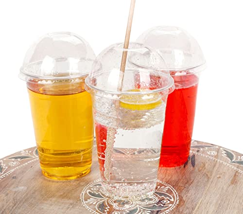Image of Golden Apple Cup series, 24oz Clear Plastic cups with Dome lids with hole 50sets(50cups+50lids)
