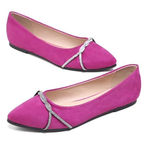 Image of TN TANGNEST Womens Casual Flats Chain Ballet Flats | Fashion Pointed Toe Rhinestone Flats, Comfort Slip On Dress Shoes for Business Work Office Wedding Party