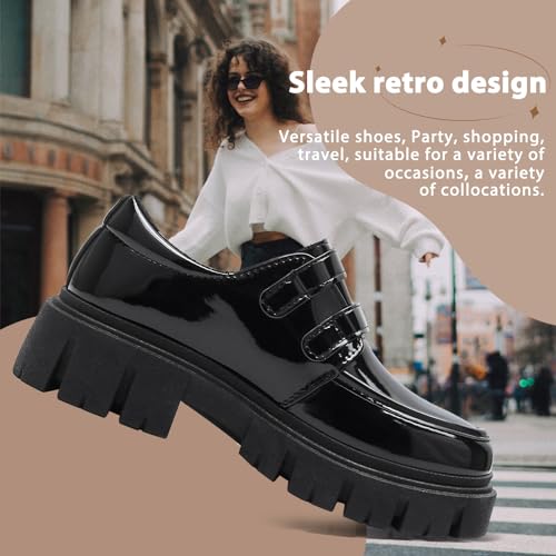 Image of YorFotMae Loafers for Women, Comfortable Platform Chunky Loafers Women, Patent Leather Loafers Women, Fashion Penny Loafers Ladies Business Causal Work Shoes Black, 6