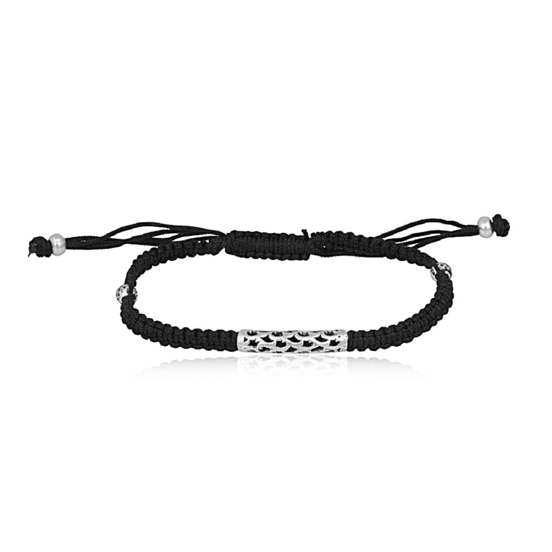 LBV LA BELLE VIELBV 925 Sterling Silver Single Hollow Designer Curved Bar In Black Thread With Four Silver Beads Anklet For Women/Girls Free Size Adjustable Comfortable Single Anklet