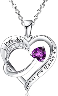 Emma Manor EM Love Heart Pendant Necklace for Women 18k White Gold Plated 5A Cubic Zirconia Engraved I Love You Jewellery Gift for Girls Wife