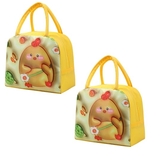 Image of Kraptick Printed Lunch Bag - Insulated Travel Tiffin Bag for Kids & Adults, Reusable Lunch Bag for Office, School Meal Organizer (Yellow Cute Chicke) (Pack of 2)