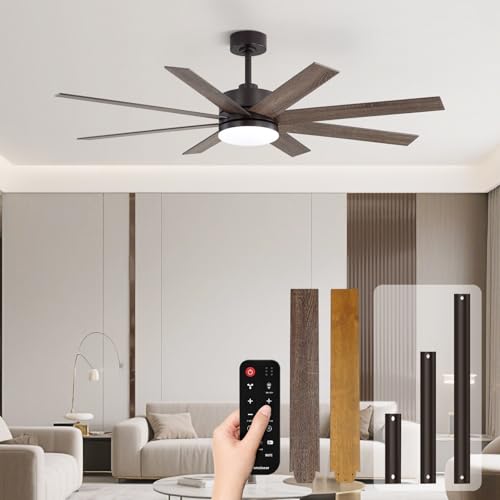 Image of 60 Inch Ceiling Fans with Lights and Remote, Dual Color 6 Blades, Bedroom Living Room Office Library Cafe Outdoor Industrial, 3CCT Dimmable, 6 Speed Reversible Quiet DC Motor, Brown /Wood Grain