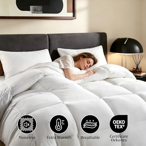 Image of Beautyrest Luxury Hotel Collection Twin Size White Goose Feather Down Fiber Comforter,Ultra-Soft 100% Cotton Breathable Down Comforter Fluffy Duvet Insert, Winter Warm /Twin(68 inchx90 inch)