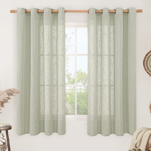 Image of LAMIT Sheer Linen Curtains 63 Inch Length for Bedroom, Faux Linen Textured Light Filtering Neutral Bronze Grommet Window Treatment Drapes for Living Room, 2 Panels, 52 x 63 Inch, Sage Grey