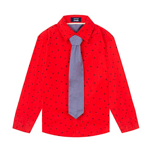 Image of LittleSpring Boys Button Down Long Sleeve Uniform Dress Shirts with Tie