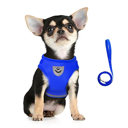 Image of Feimax Dog Harness and Leash Set, No-Pull Pet Vest Harness Soft Breathable Mesh Padded Chest Strap for Puppy and Cat, Reflective Adjustable Easy Control Harness for Small and Medium Dogs (M, Blue)