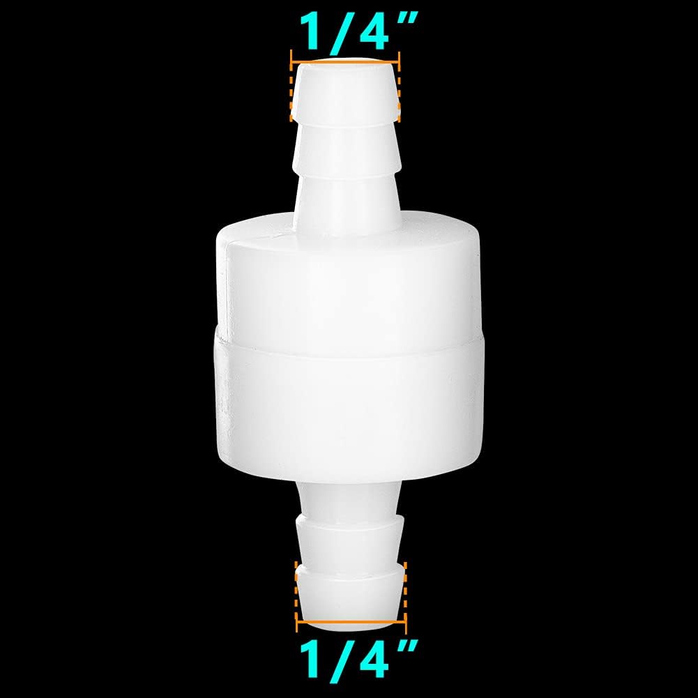 Feelers 1/4" (6MM) One Way Inline Check Valve Non-Return One-Way Air Water Gas Check Valve Ozone Resistance PVDF, Pack of 1