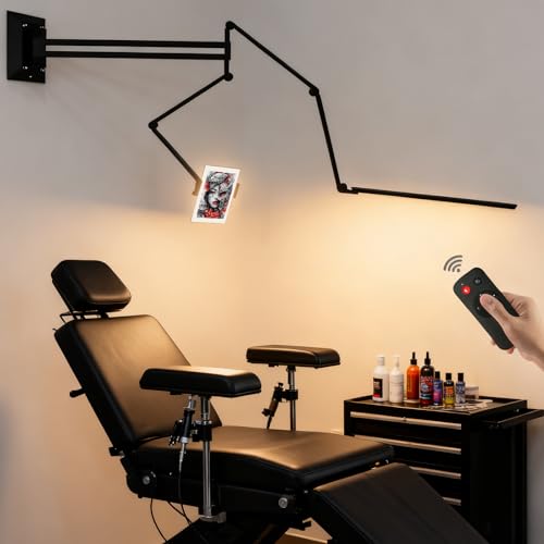 Tattoo Light, LED Tattoo Work Light with 360° Rotating Arm, Adjustable Brightness, Stepless Dimming, Remote Control Function, Shadow-Free Tattoo Lighting, Suitable for Tattoo Artists, Eyelash Lamp