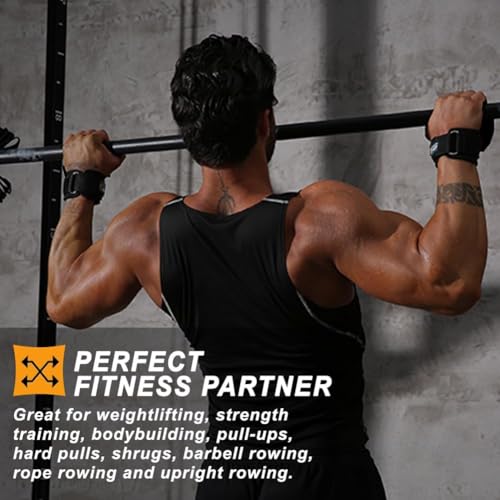 Image of INDIAHUNK New 2025 Weight Lifting Grips (Pair) - Black Powerlifting Straps with Neoprene Padded Wrist Wraps for Deadlifts, Pull-Ups, Rows & Bodybuilding Support (Black)