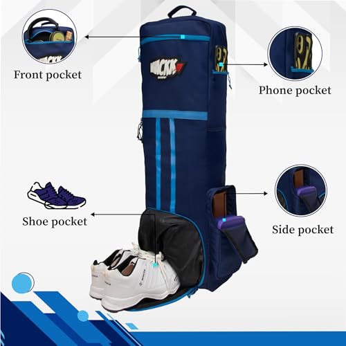 Image of WHACKK Cricket Bag| Spacious Capacity|Lightweight|Dual Bottle Holders|Front Pockets for Easy Organization|Durable Cricket Kit Bag (Blue Orange)