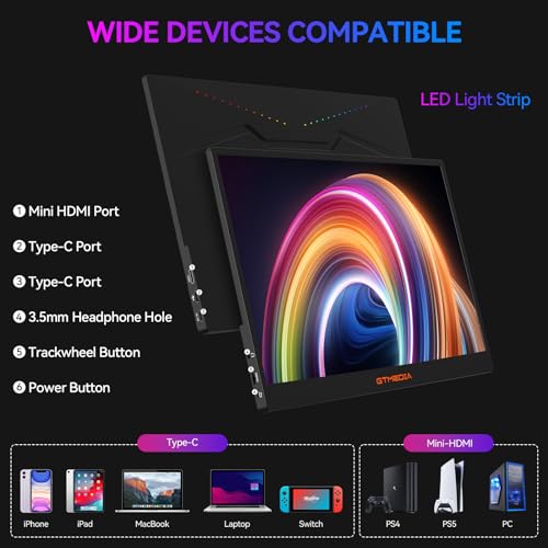 Image of GTMEDIA 2.5K 165Hz Portable Gaming Monitor,17.3''2560 * 1440 QHD Portable Monitor,100% sRGB HDR FreeSync External Second Screen for Laptop Phone Mac PS5