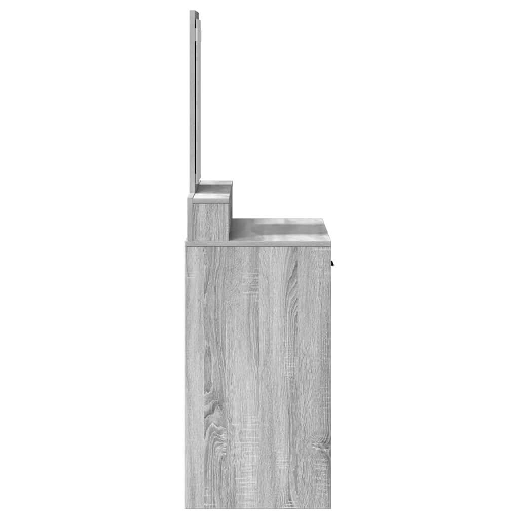 Tavolo da trucco grigio Sonoma in legno ingegnerizzato 79 x 41 x 140 cm con specchio piano e 2 cassetti, mobiletto consolle salvaspazio per camera da letto