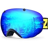 ZIONOR XA Ski Snowboard Snow Goggles for Men Women Anti-fog UV Protection Spherical Dual Lens Design (VLT 18.4% Black Frame Revo Blue Lens)
