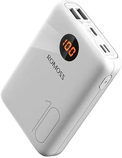 ROMOSS 10000mah Portable Charger Type-C with LED Display, 3 Inputs and 2 Outputs External Battery Packs, Ultra Compact Power Bank Compatible for iPhone Xs Max, iPhone 8, iPhone 7, Samsung S8 and More