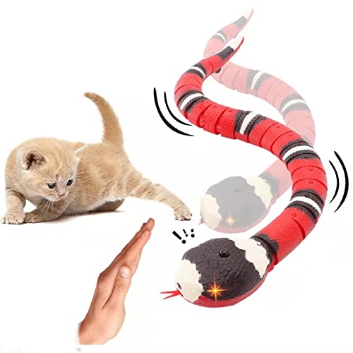 FauKait Electric Snake Toy Cat Interactive Toys USB Realistic Simulation Smart Sensing Snake Toy Tricky Snake Cat Toy(Pink)