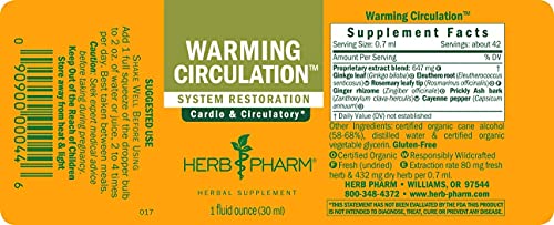 Herb Pharm Warming Circulation Liquid Herbal Formula For Cardiovascular And Circulatory Support - 1 Ounce (Fginger01) #TOP1