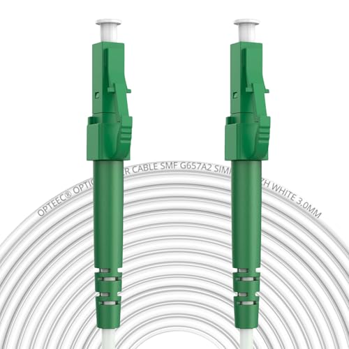 opteec Glasfaserkabel - 10m - LC/APC auf LC/APC Geschirmtes FTTH LWL OS2 Singlemode Kompatibel mit Deutsche Glasfaser Deutsche Telekom Vodafone 1&1 FRITZ!Box LSZH Weiß 10 meter