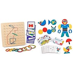 Coogam Wooden Geometrical Board + Wooden Pattern Blocks Gift for 3 4 5 Years Old Toddler Kid