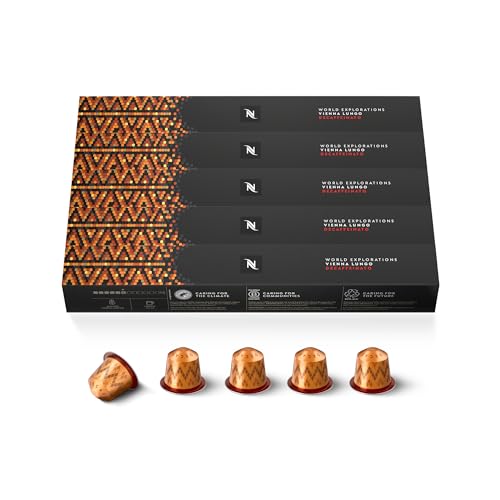 Nespresso Original - Bundle 50 Capsules de Café Vienna Lungo Décaffeinato - Torréfaction Légère, Intensité Équilibrée - Pour Lungo (5 étuis de 10)
