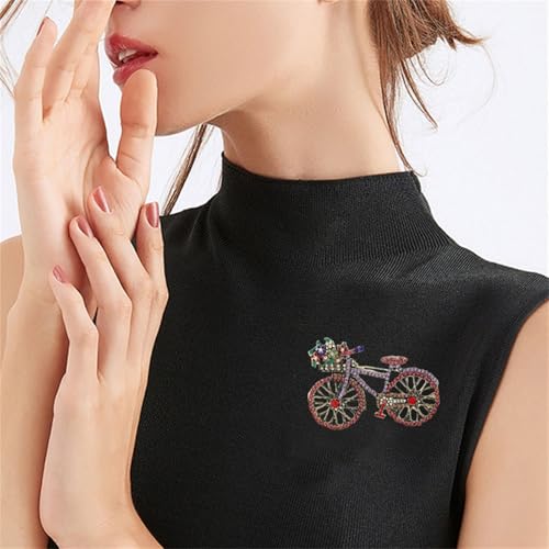 Image of WCRAZYE Rhinestone Bicycles Brooch Pin for Women Girls Creative Retro Elegant Handmade Red Pink Blue Traffic Bike Brooches Pins Classic Wedding Fashion Jewelry Accessories Gift