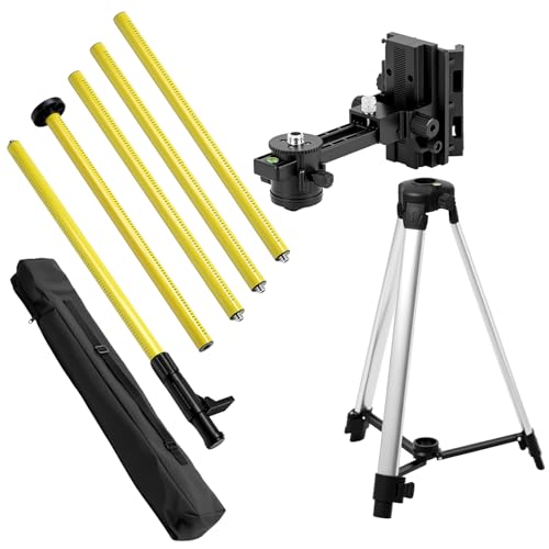 QWORK Laser Level Pole 12 Ft./3.7M Adjustable Telescoping Laser Pole with Tripod 1/4-Inch by 20-Inch Mount Includes 5/8-11 Adapter