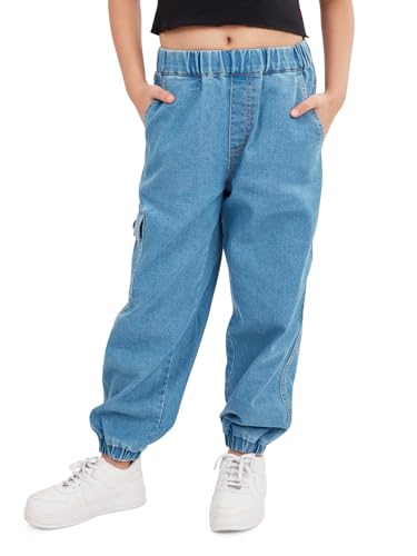 Image of olele Girls Super Jeans Collection for 4-14 Yrs | Stretchable Cotton Denim Trousers | Blue Jeans for Kids | Baggy Denim Pants | Cargo Pants for Girls