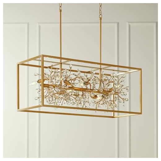 Possini Euro Design Carrine Gold Linear Island Pendant Chandelier 38 1/2" Wide Modern Clear Crystal Accents 8-Light Fixture for Dining Room House Foyer Kitchen Entryway Bedroom Living High Ceilings