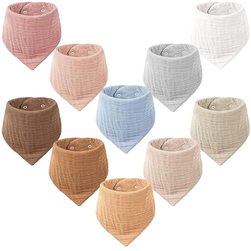 Image of Konssy Muslin Baby Bibs 10 Pack Baby Bandana Drool Bibs 100% Cotton for Unisex Boys Girls