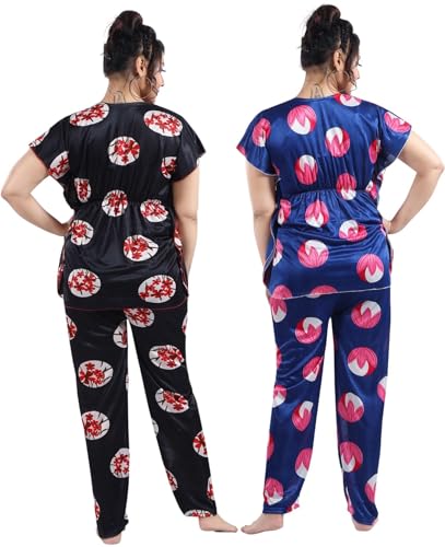 Image of Fabme Women's Satin Plain Kaftan Top & Pyjama Set