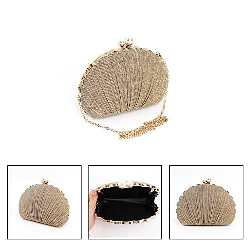 Felice Ann Women Mini Seashell Evening Bag Clutch Handbag Chain Strap Cross-Body Shoulder Bag,Pleated Golden #TOP2