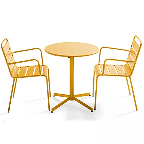 Oviala Palavas - Conjunto de mesa de jardín y 2 sillones de metal amarillo