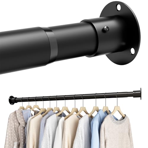 Aiitomg Tringle Penderie Barre de Penderie Extensible Avec Douilles de Fixation Et Vis Tringle Dressing pour Armoire, Penderie, Buanderie, 68-90 cm, Noir...