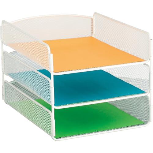 Safco Onyx Desk Organizer, 3 Trays, Office and Classroom Mailbox, Paper and Mail Sorter, Steel Mesh, White
