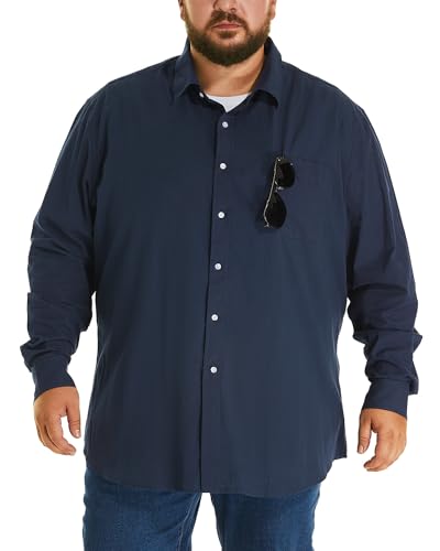 HOdo Big and Tall Mens Cotton Button Down Shirt Navy 3XL