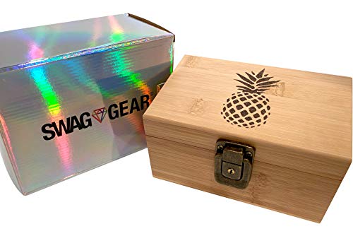Pineapple Stash Box Combo - Grinder Stash Jar and Rolling Tray in Wood Box - Stash Box with Lock Locking Stash Box Stash Boxes (Pineapple)