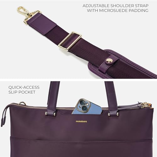 Image of MOKOBARA The Bliss Tote Bag for Women | Premium Nylon & Vegan Leather Office Handbag | Fits 15.6 Inch Laptop | Water Resistant Shoulder Bag with Detachable Strap