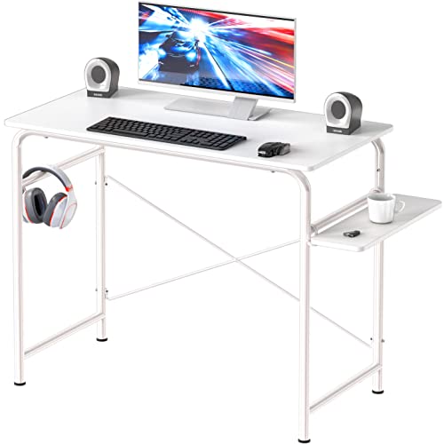 SHW 31-Inch Small Gaming Home Office Computer Table with Shelf, White