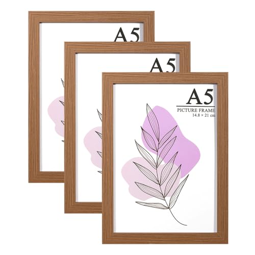 Baoee Brauner Bilderrahmen A5 mit Passepartout 3er-Set Fotorahmen mit Acrylglas Posterrahmen Urkundenrahmen freistehend und zur Wandmontage