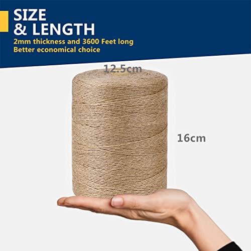 Image of SMART&CASUAL 2mm Natural Jute Twine String Thin for Craft Plant Garden Gift Wrapping Christmas Handmade Art Decoration Packing String Home Art Decoration (Brown) (3600 Ft (1097M))