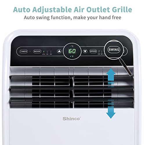 Image of SHINCO 10,000 BTU Portable Air Conditioners with Built-in Dehumidifier Function, Fan Mode, Quiet AC Unit Cools Rooms to 300 sq.ft, LED Display, Remote Control, Complete Window Mount Exhaust Kit