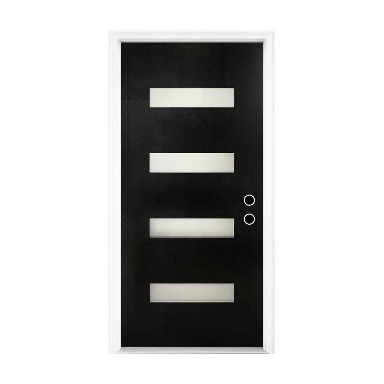 36 x 80 Fiberglass Entry Door with Brickmould and Frosted Glass, Contemporary Front Door Left Hand Inswing Black Color with 4-9/16 White Vinyl Frame