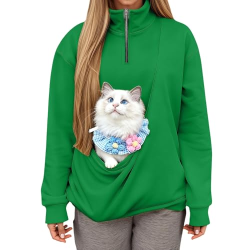 Sudadera con soga para gatos y bolsillo grande para tardes de sofa en casa verde S